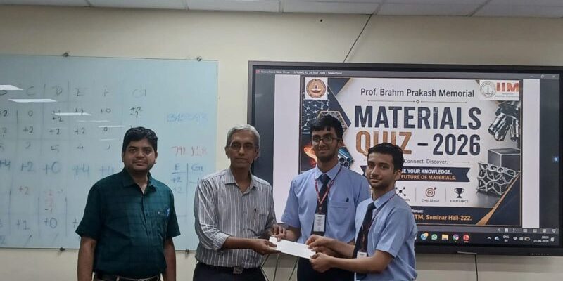 SAMVRITRAM MANIKANDAN (XII-C) AND ABINAV SRINIVAS P (XII-D), HAVE SECURED THE PRESTIGIOUS 2ND PRIZE AT THE BRAHM PRAKASH MEMORIAL MATERIALS QUIZ 2026 HOSTED BY IIT MADRAS.HEARTIEST CONGRATULATIONS TO OUR YOUNG INNOVATORS, AND WE WISH THEM CONTINUED SUCCESS.